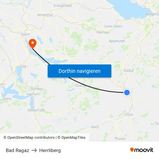 Bad Ragaz to Herrliberg map