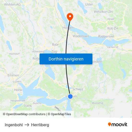Ingenbohl to Herrliberg map