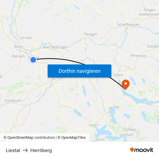 Liestal to Herrliberg map