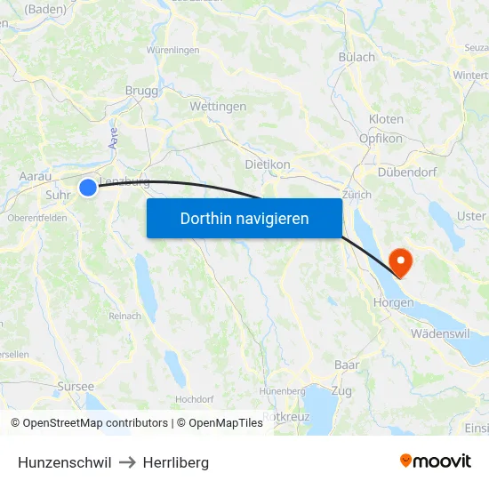 Hunzenschwil to Herrliberg map