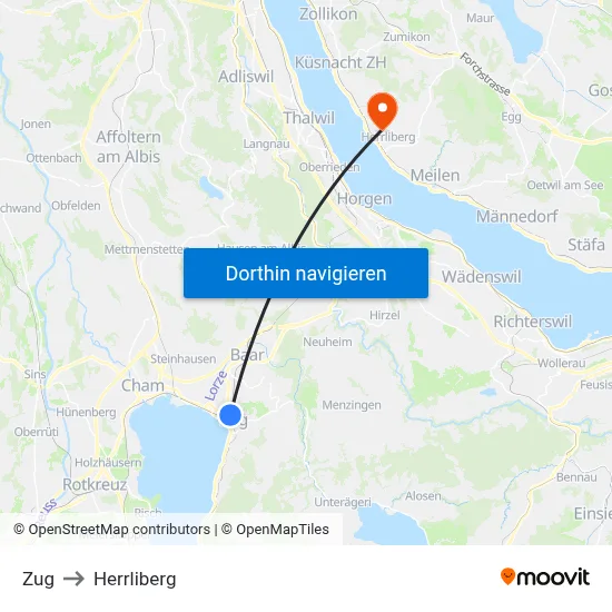 Zug to Herrliberg map