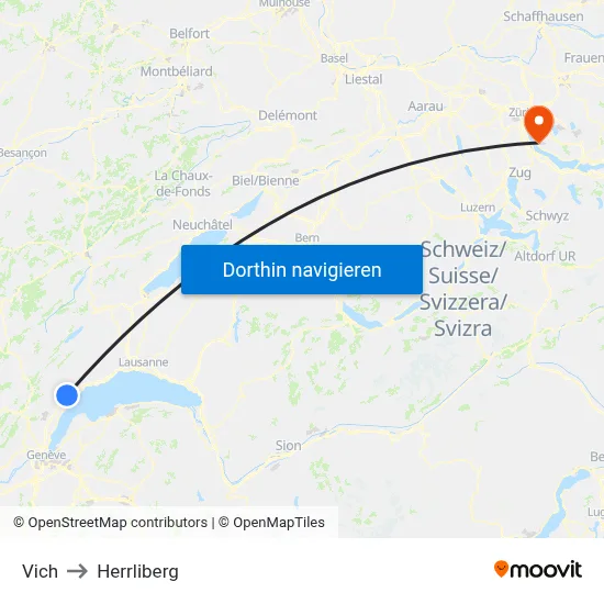 Vich to Herrliberg map