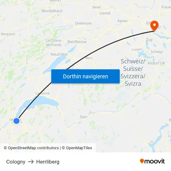 Cologny to Herrliberg map