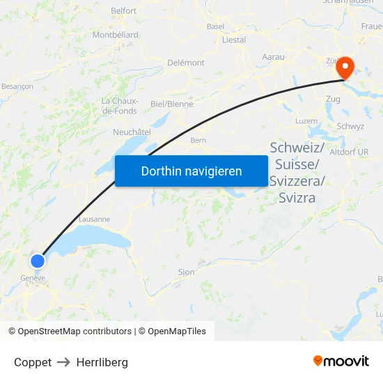 Coppet to Herrliberg map