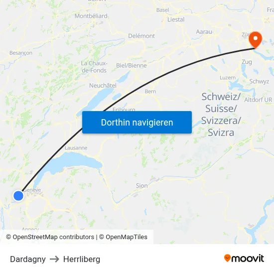 Dardagny to Herrliberg map