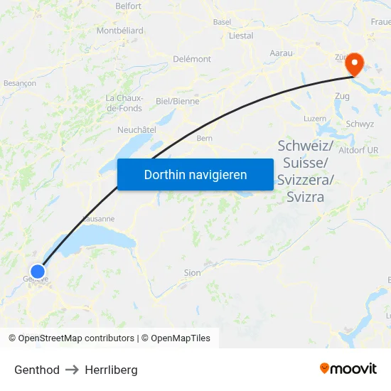 Genthod to Herrliberg map