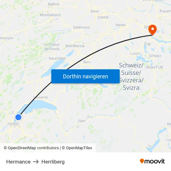 Hermance to Herrliberg map