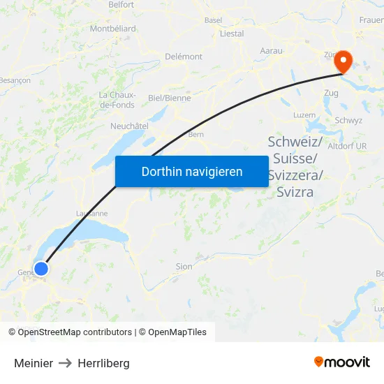 Meinier to Herrliberg map