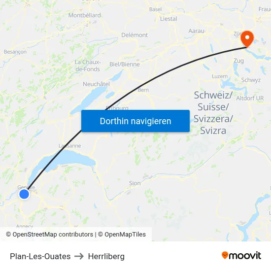 Plan-Les-Ouates to Herrliberg map