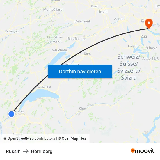 Russin to Herrliberg map