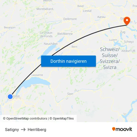 Satigny to Herrliberg map