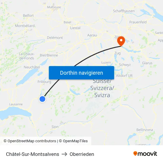 Châtel-Sur-Montsalvens to Oberrieden map