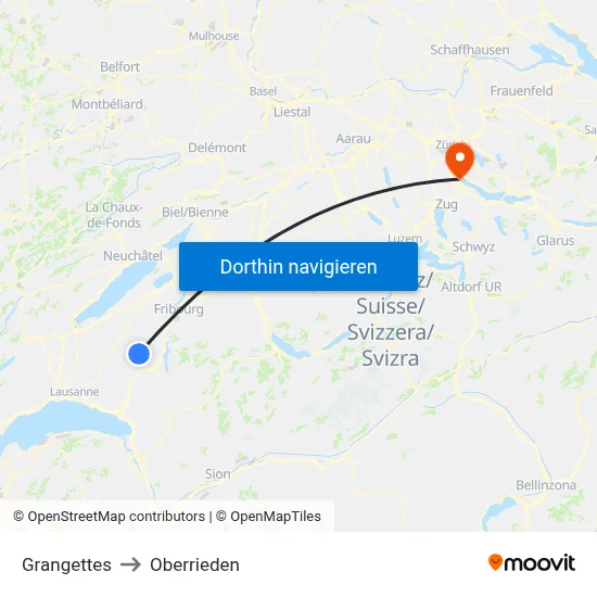 Grangettes to Oberrieden map