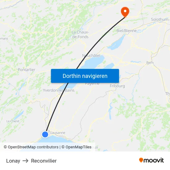 Lonay to Reconvilier map