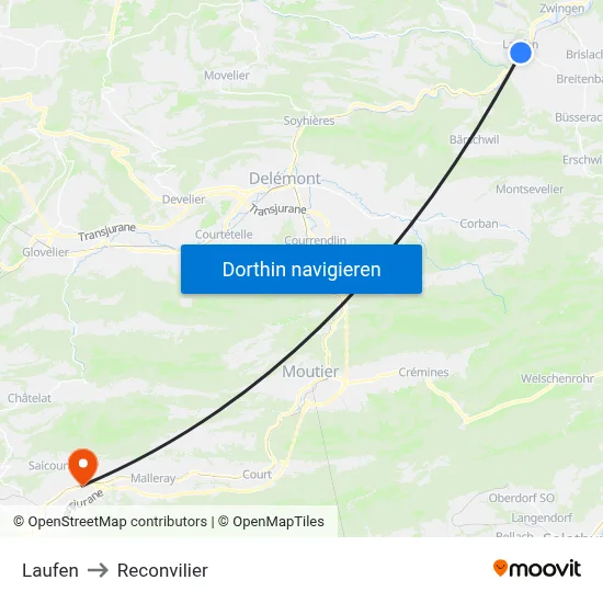Laufen to Reconvilier map