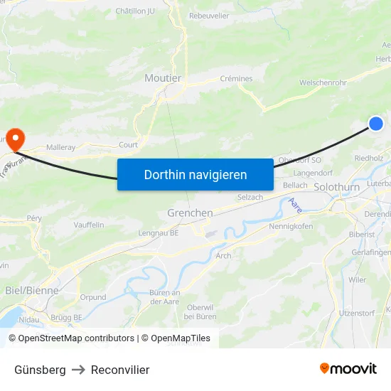 Günsberg to Reconvilier map