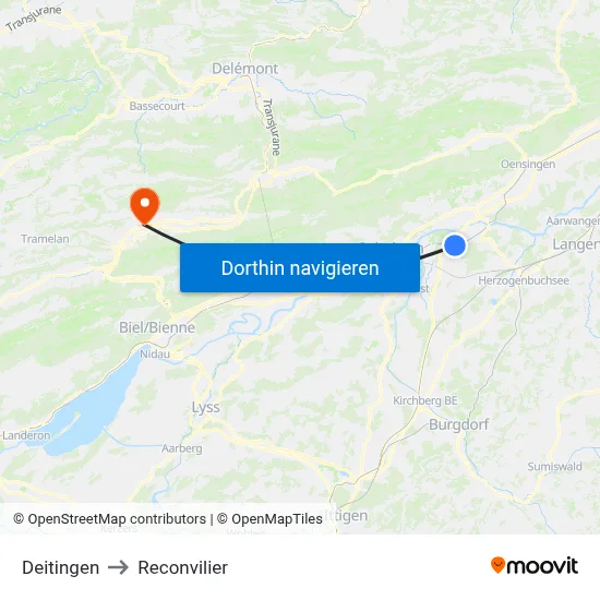 Deitingen to Reconvilier map