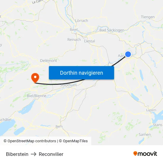 Biberstein to Reconvilier map