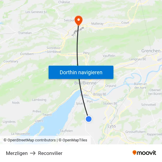 Merzligen to Reconvilier map