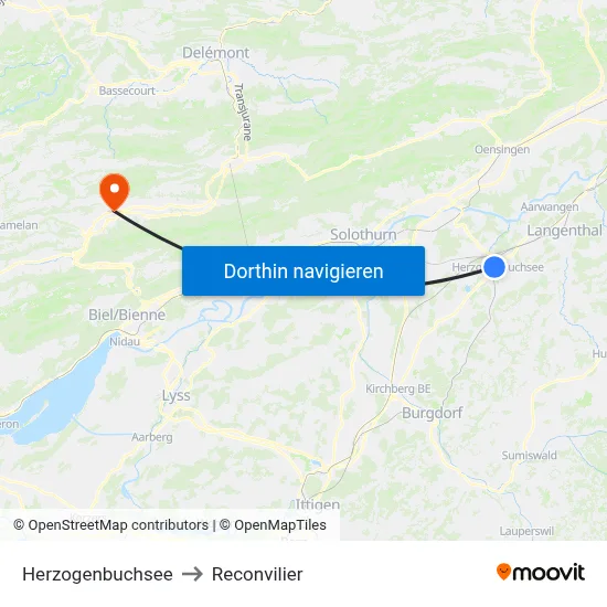 Herzogenbuchsee to Reconvilier map