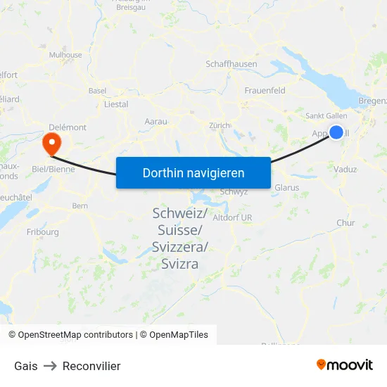 Gais to Reconvilier map
