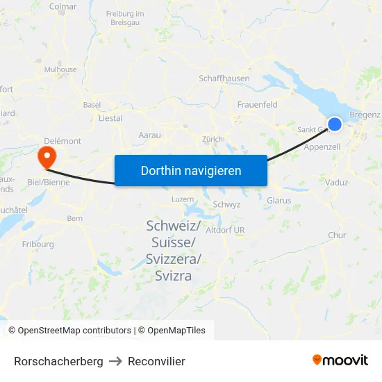 Rorschacherberg to Reconvilier map