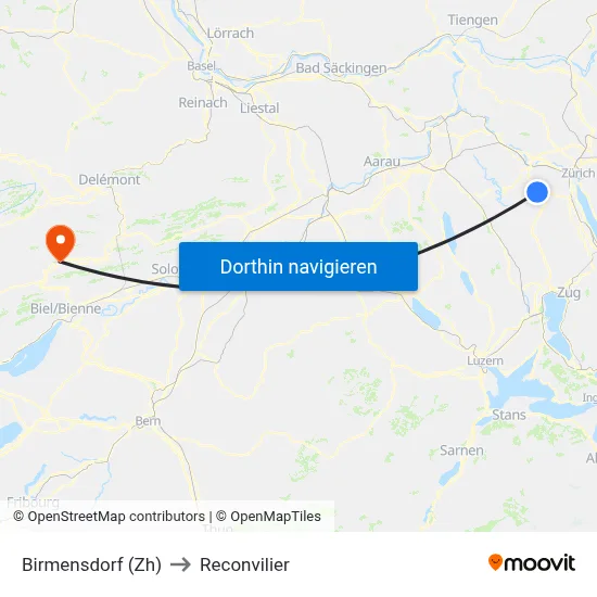 Birmensdorf (Zh) to Reconvilier map