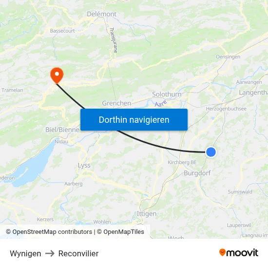 Wynigen to Reconvilier map