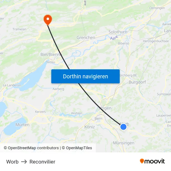 Worb to Reconvilier map