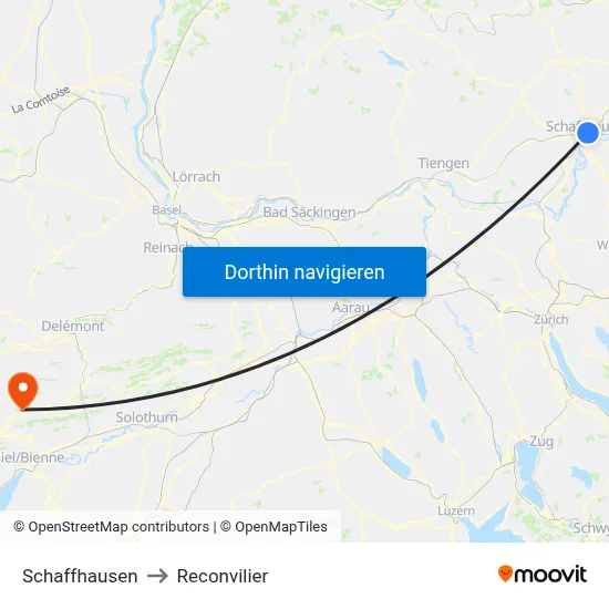 Schaffhausen to Reconvilier map