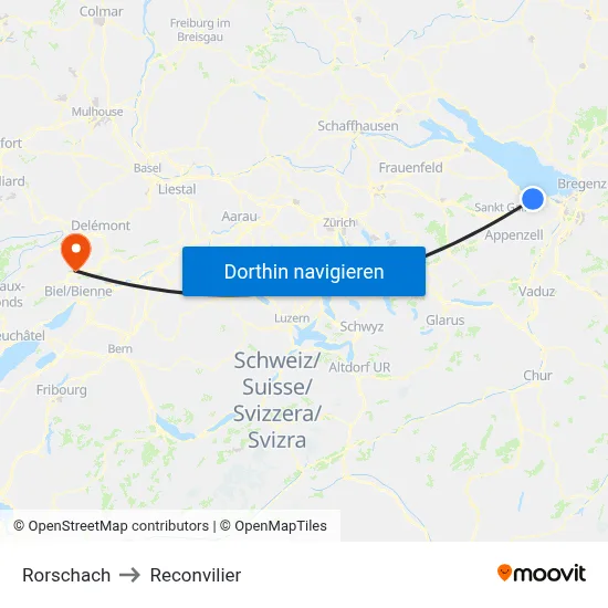 Rorschach to Reconvilier map