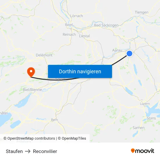 Staufen to Reconvilier map