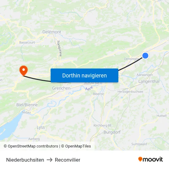 Niederbuchsiten to Reconvilier map