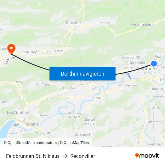 Feldbrunnen-St. Niklaus to Reconvilier map