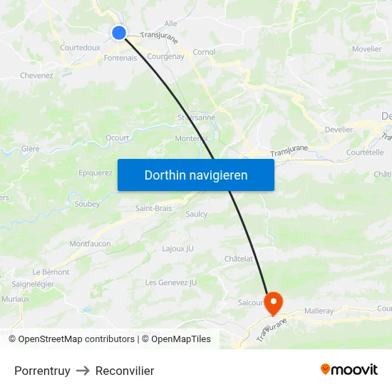 Porrentruy to Reconvilier map