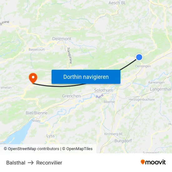 Balsthal to Reconvilier map