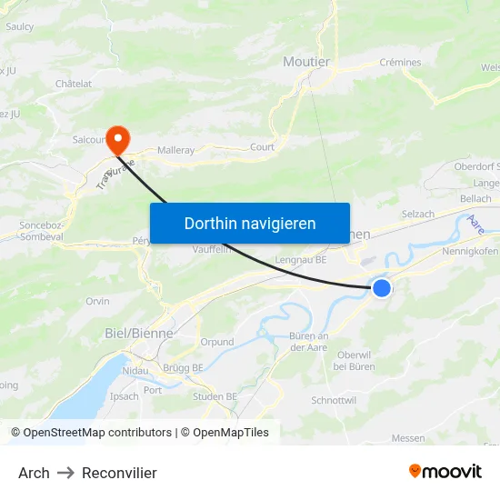 Arch to Reconvilier map