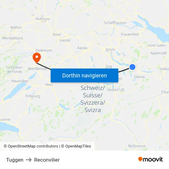 Tuggen to Reconvilier map