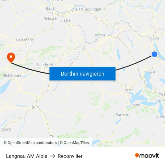Langnau AM Albis to Reconvilier map