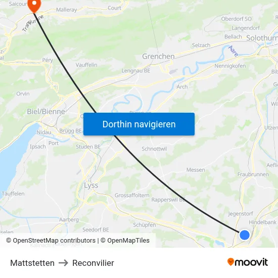 Mattstetten to Reconvilier map