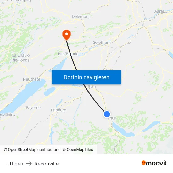 Uttigen to Reconvilier map