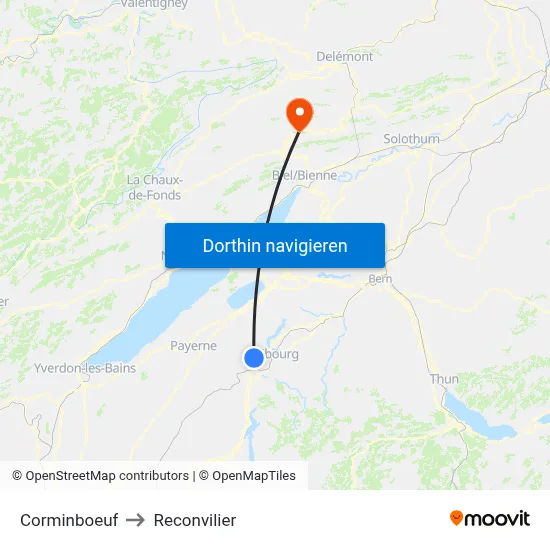 Corminboeuf to Reconvilier map