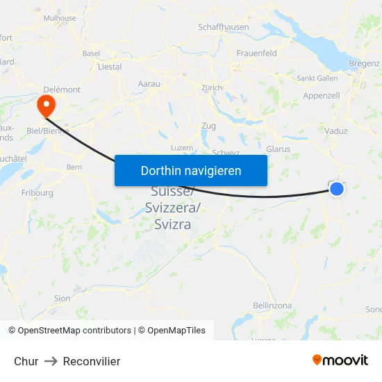 Chur to Reconvilier map