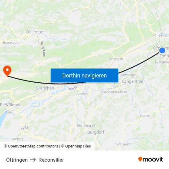 Oftringen to Reconvilier map