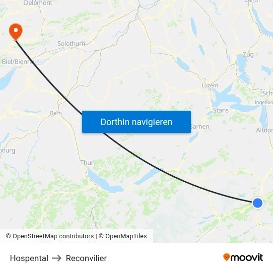 Hospental to Reconvilier map