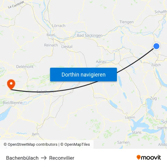 Bachenbülach to Reconvilier map