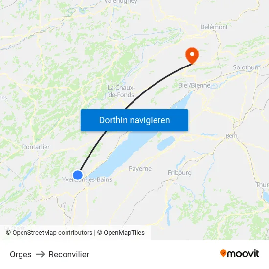 Orges to Reconvilier map