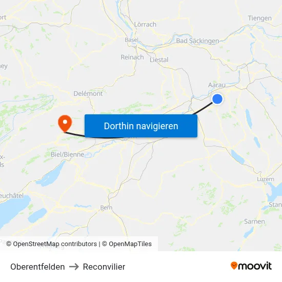 Oberentfelden to Reconvilier map