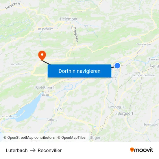 Luterbach to Reconvilier map