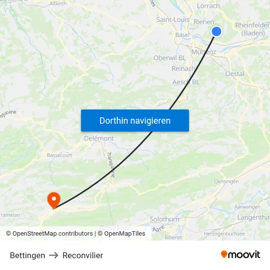 Bettingen to Reconvilier map